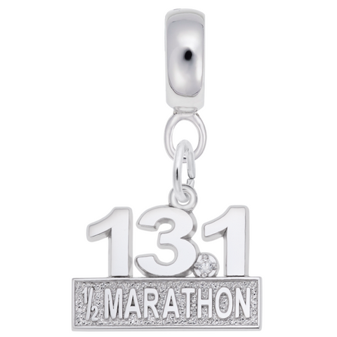 Marathon 13.1 With White Spinel Charm Dangle Bead In Sterling Silver