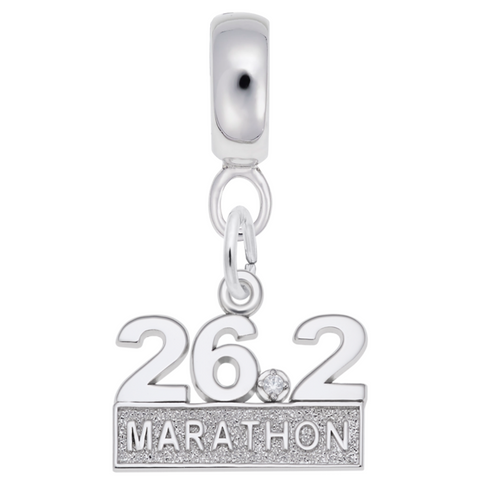 Marathon 26.2 With White Spinel Charm Dangle Bead In Sterling Silver