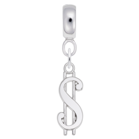 Dollar Sign Charm Dangle Bead In Sterling Silver