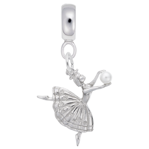 Dancer W/Pearl Charm Dangle Bead In Sterling Silver