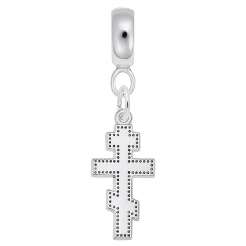 Greek Cross Charm Dangle Bead In Sterling Silver