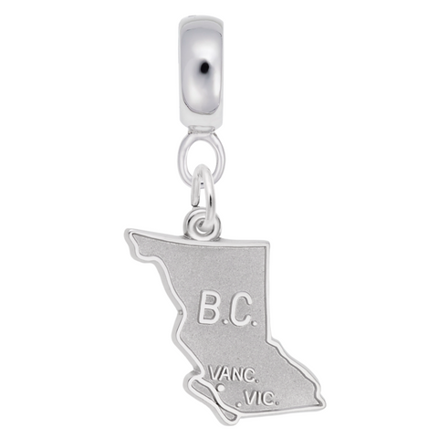 British Columbia Map Charm Dangle Bead In Sterling Silver