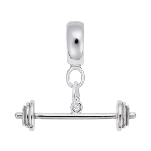 Barbell Charm Dangle Bead In Sterling Silver