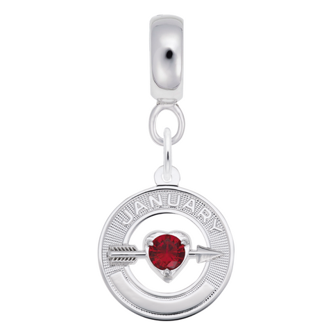 January Birthstone Charm Dangle Bead In Sterling Silver