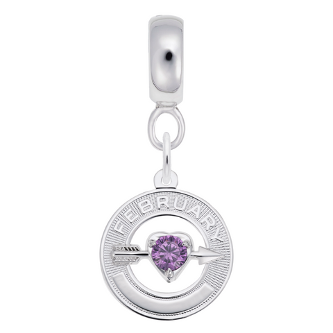 February Birthstone Charm Dangle Bead In Sterling Silver