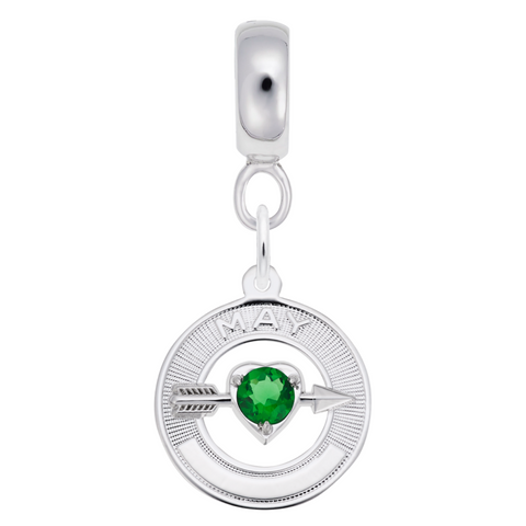 May Birthstone Charm Dangle Bead In Sterling Silver