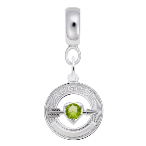 August Birthstone Charm Dangle Bead In Sterling Silver