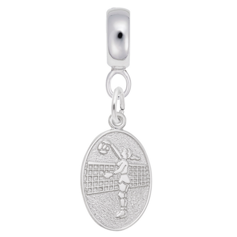 Female Vollyball Charm Dangle Bead In Sterling Silver