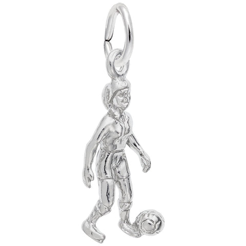 Female Soccer Charm In 14K White Gold