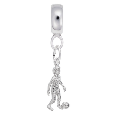 Female Soccer Charm Dangle Bead In Sterling Silver