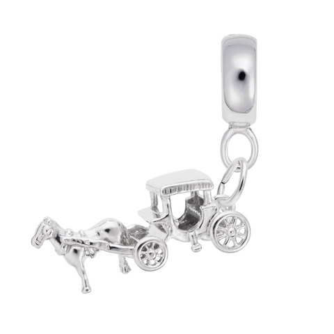 Horse And Carriage Charm Dangle Bead In Sterling Silver