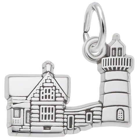Nubble Lighthouse, Me Charm In Sterling Silver