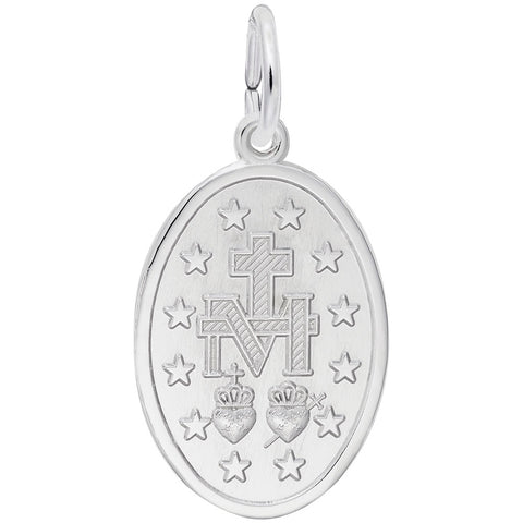 Miraculous Medal Charm In 14K White Gold