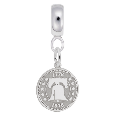 Liberty Bell Charm Dangle Bead In Sterling Silver