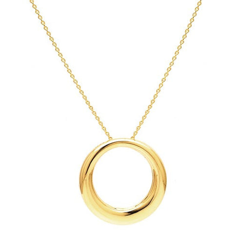 14K Yellow Gold Circle Pendant On Chain