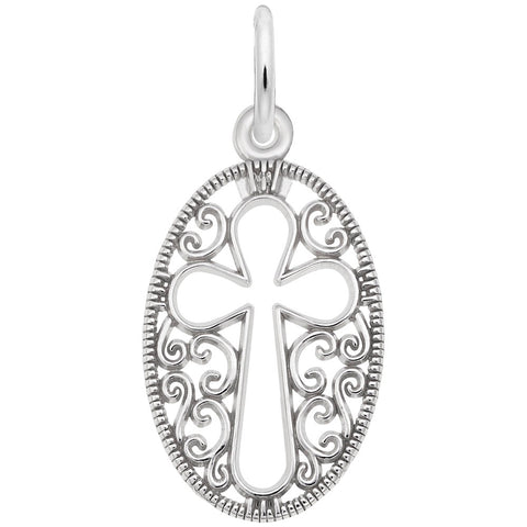 Filigree Cross Charm In 14K White Gold