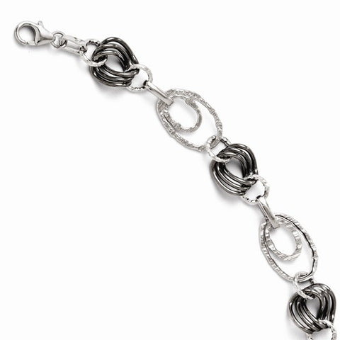 14K White Gold with Black Rhodium Fancy Link Bracelet