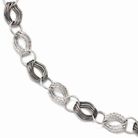 14K White Gold with Black Rhodium Fancy Link Bracelet