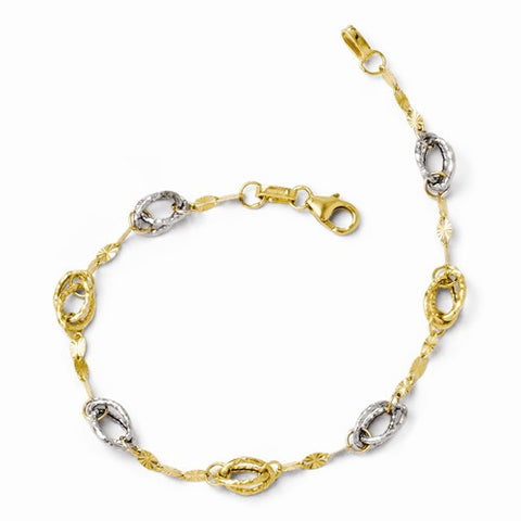 14K with Rhodium Facny Link Bracelet