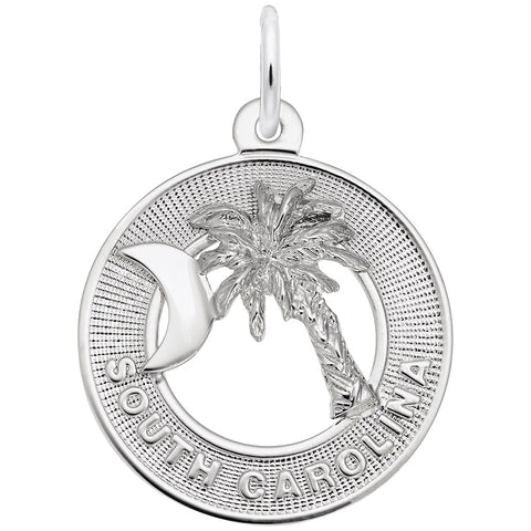 Palmetto Crescent Moon Charm In 14K White Gold