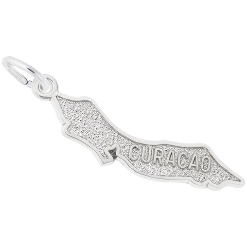 Curacao Map W/Border Charm In 14K White Gold