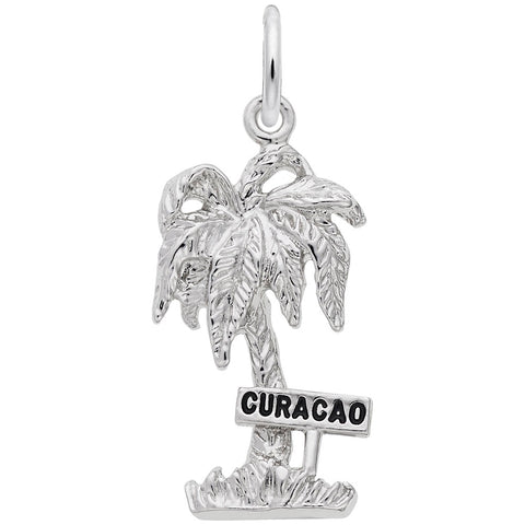 Curacao Palm W/Sign Charm In 14K White Gold