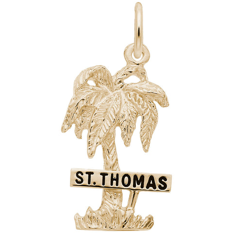 St Thomas Palm W/Sign Charm in Yellow Gold Plated