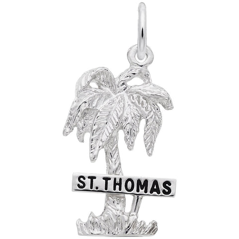 St Thomas Palm W/Sign Charm In Sterling Silver