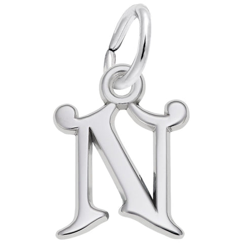 Initial N Charm In 14K White Gold