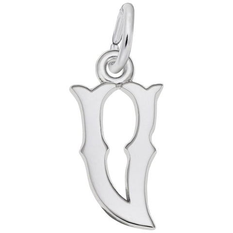 Initial V Charm In 14K White Gold