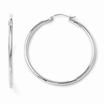 14k White Gold Polished Hinged Hoop Earrings