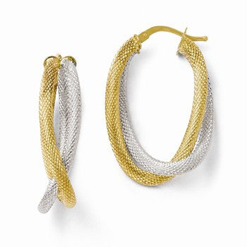 14k Two-tone Textured Hoop Earrings