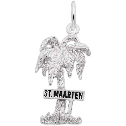 St. Maarten Palm W/Sign Charm In 14K White Gold