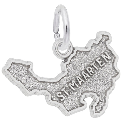 St. Maarten Map W/Border Charm In 14K White Gold