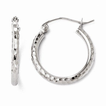 14k White Gold Diamond-cut Hinged Hoop Earrings