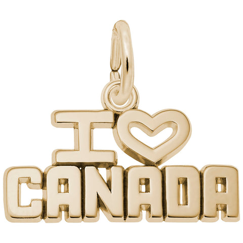 I Love Canada Charm in Yellow Gold Plated