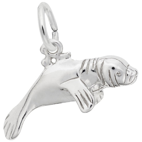 Manatee Charm In 14K White Gold