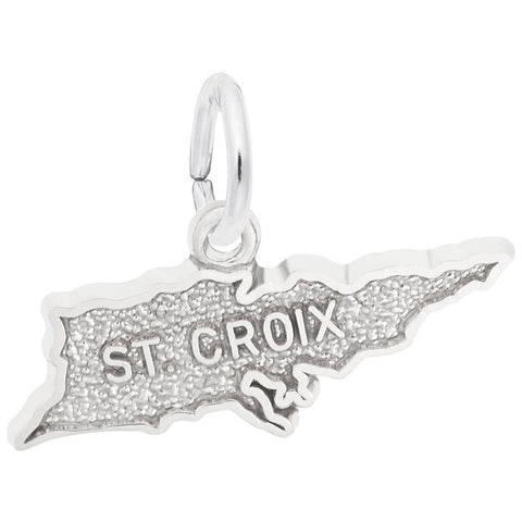 St. Croix Map W/Border Charm In 14K White Gold