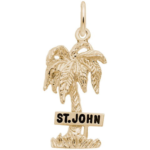 St. John Palm W/Sign Charm in Yellow Gold Plated