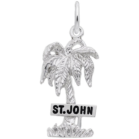 St. John Palm W/Sign Charm In 14K White Gold