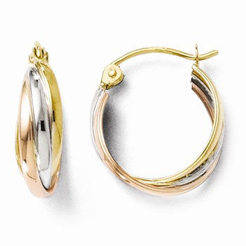 14k Tri-color Polished Hinged Hoop Earrings