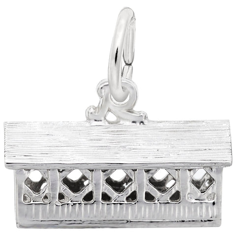 Covered Bridge Charm In 14K White Gold