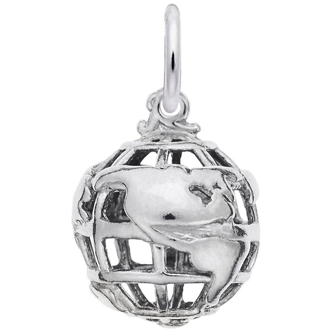 Globe 3D Charm In 14K White Gold