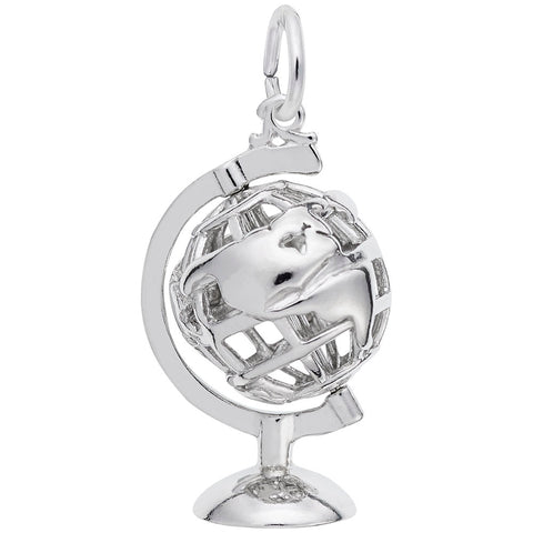 Globe 3D W Stand Charm In 14K White Gold