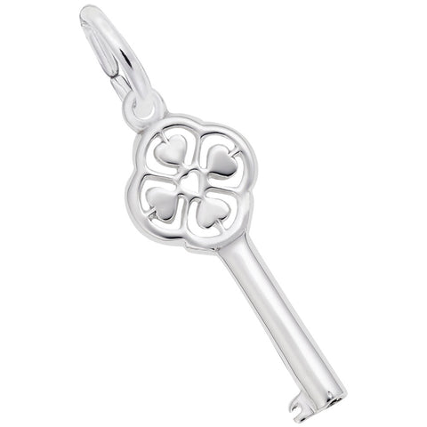 Key With Four Hearts Charm In 14K White Gold