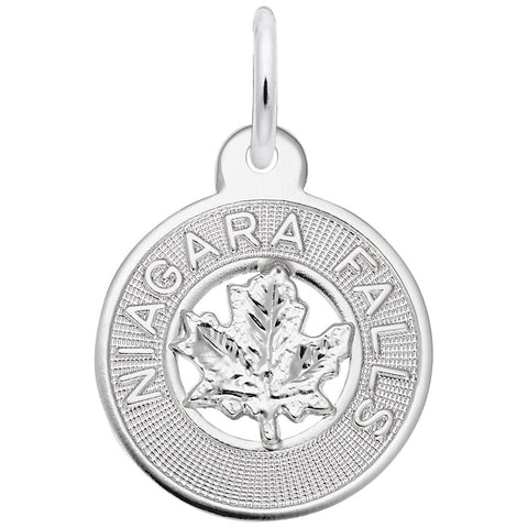 Niagara Falls Maple Leaf Charm In 14K White Gold