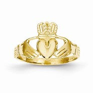 14k Yellow Gold Polished Claddagh Ring