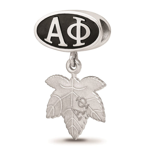 Sterling Silver LogoArt Alpha Phi With Oval Ivy Leaf Dangle Bead