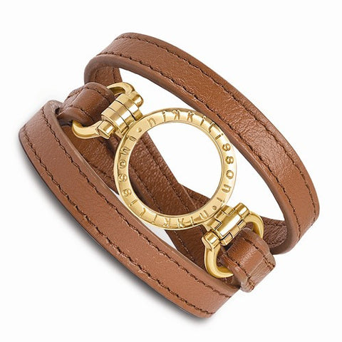 Brown Leather Small Gold Coin Holder Long Wrap Bracelet