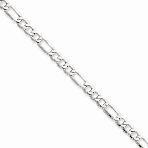 14K White Gold Semi-Solid Figaro Chain Bracelet